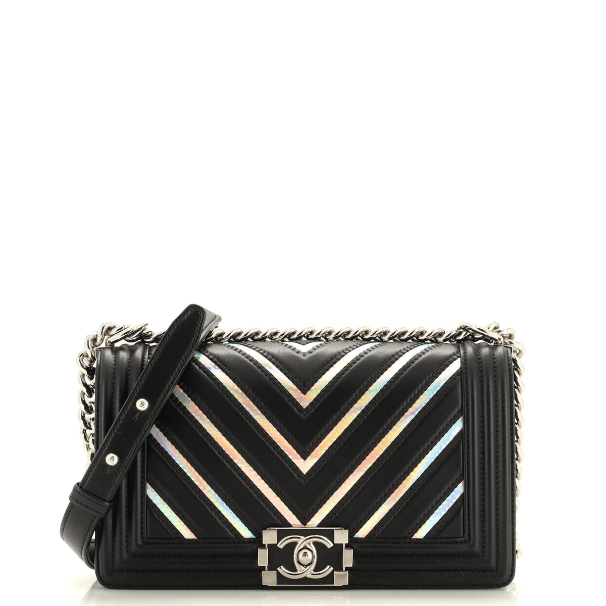 Chanel CHANEL Boy Flap Bag Chevron Lambskin with Holographic PVC Old Medium