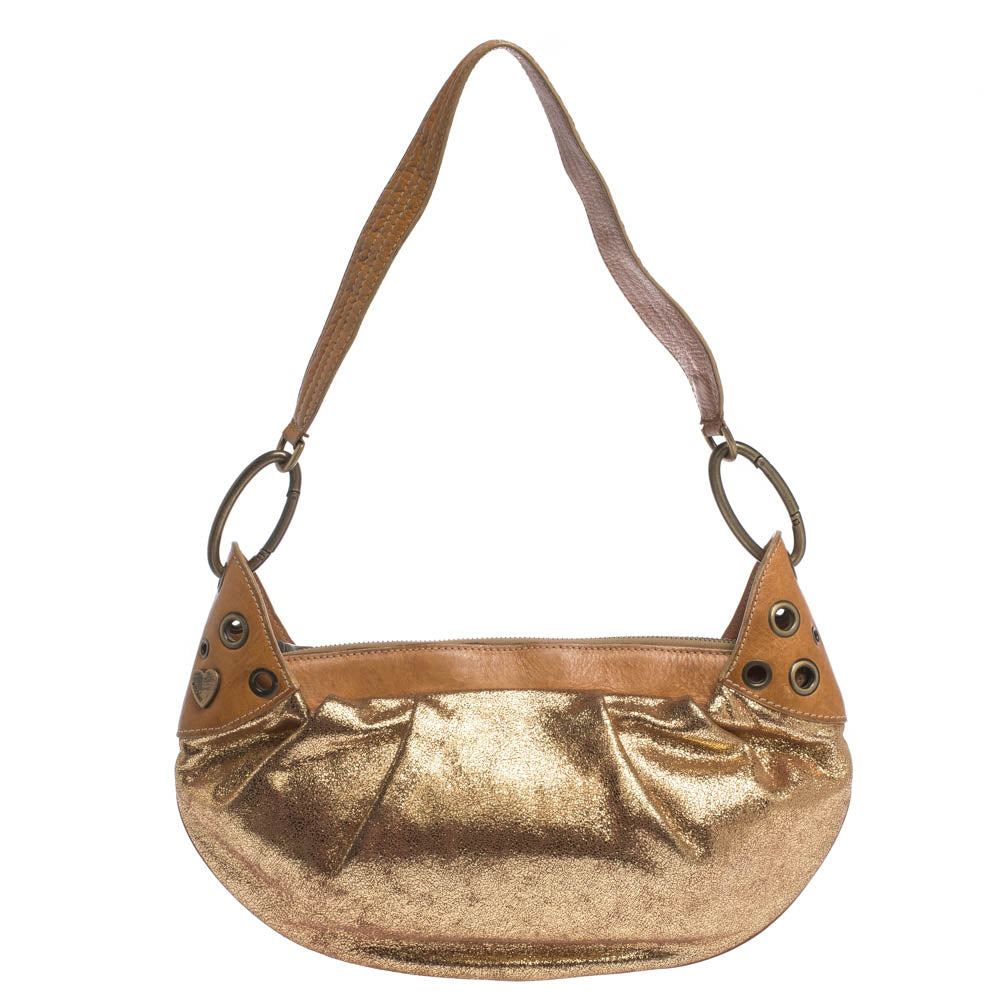 Gold Iridescent Leather Shoulder Bag