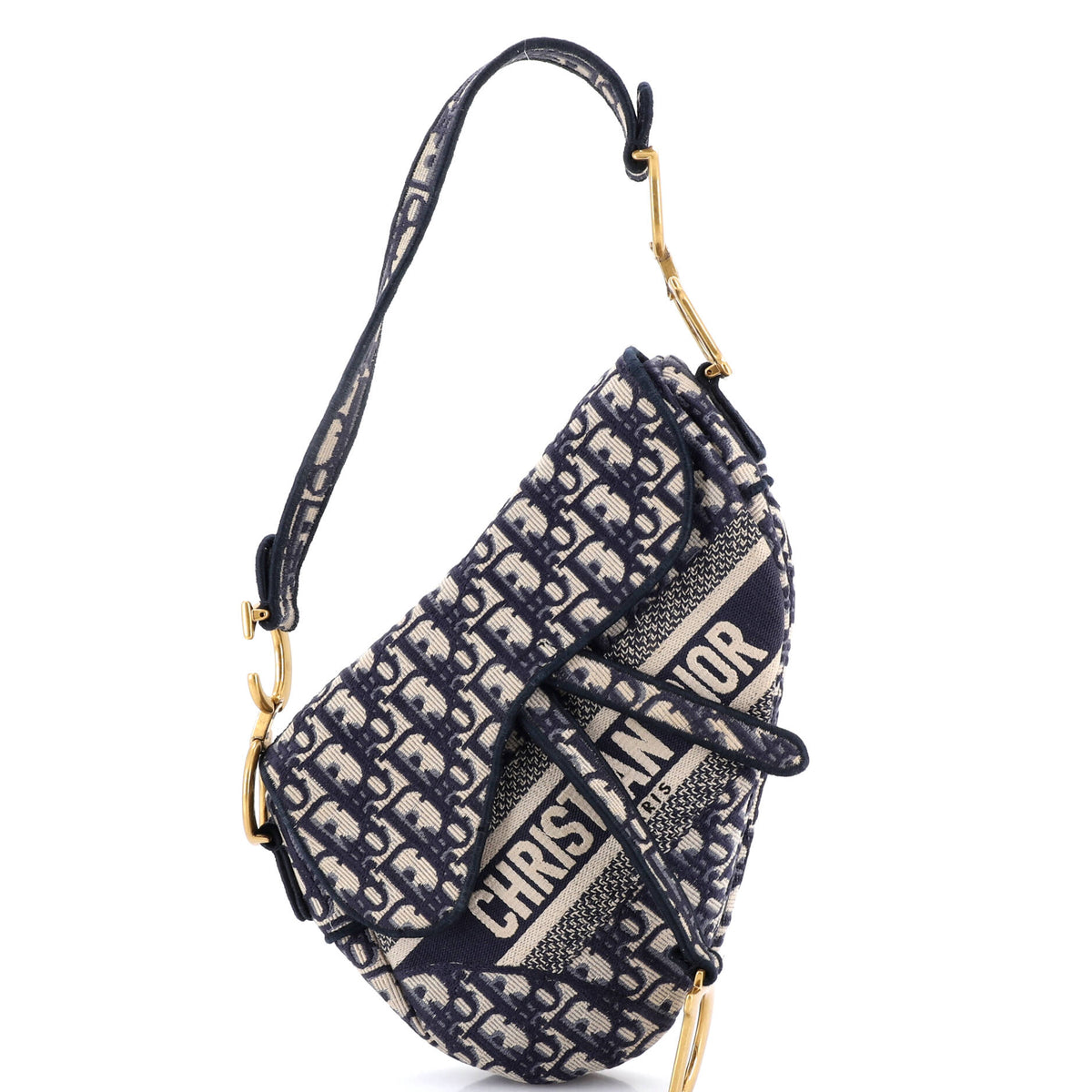 Christian Dior Saddle Handbag Logo Embroidered Oblique Canvas Medium