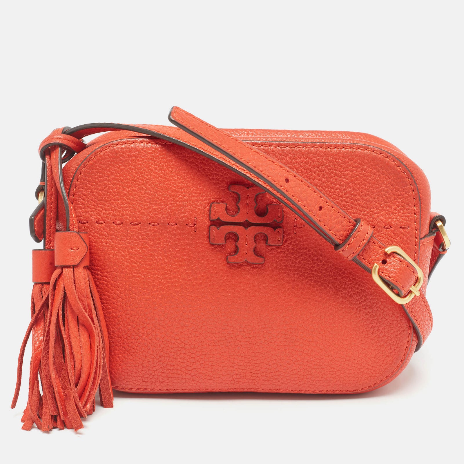 Tory Burch Orange Leather Mcgraw Camera Crossbody Bag