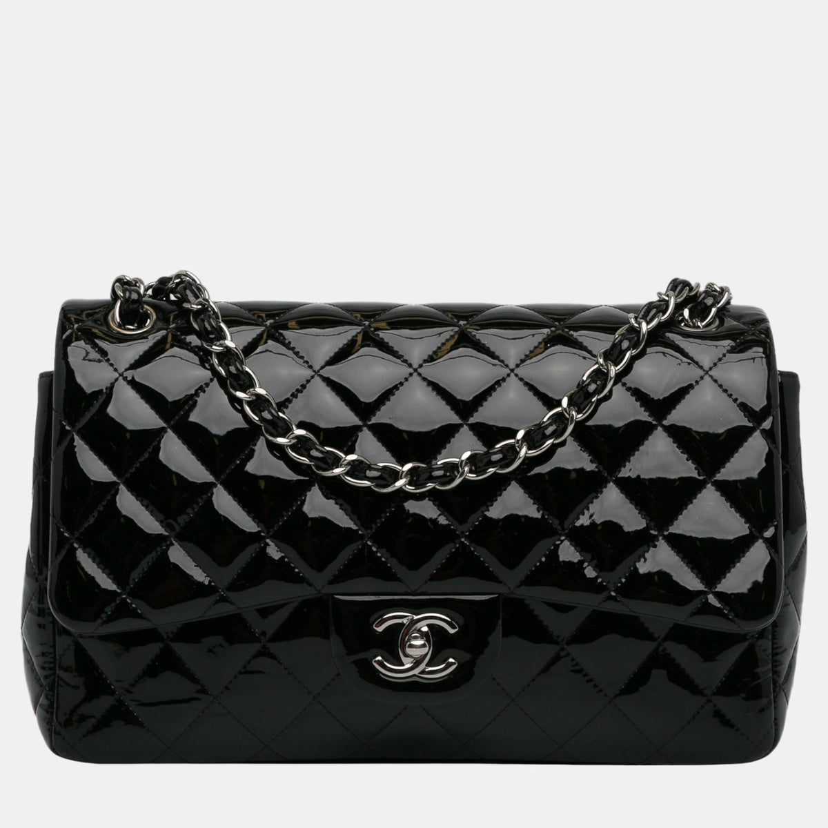 Chanel Black Jumbo Classic Patent Double Flap