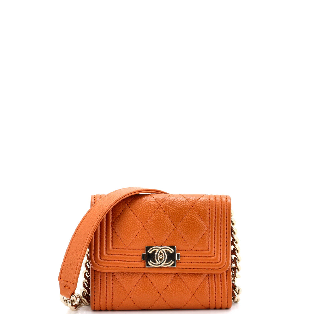 Chanel CHANEL Boy Flap Card Holder on Chain Quilted Caviar