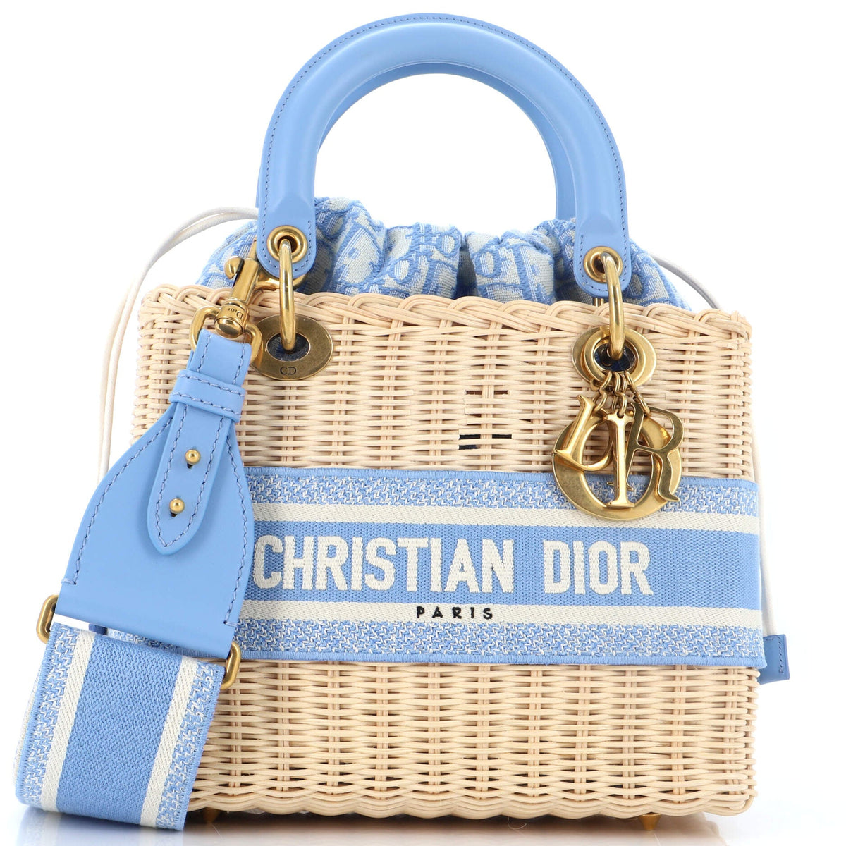 Christian Dior Lady Dior Bag Wicker and Oblique Canvas Medium