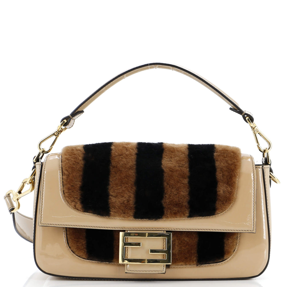 FENDI Baguette NM Bag Pequin Shearling with Patent Medium