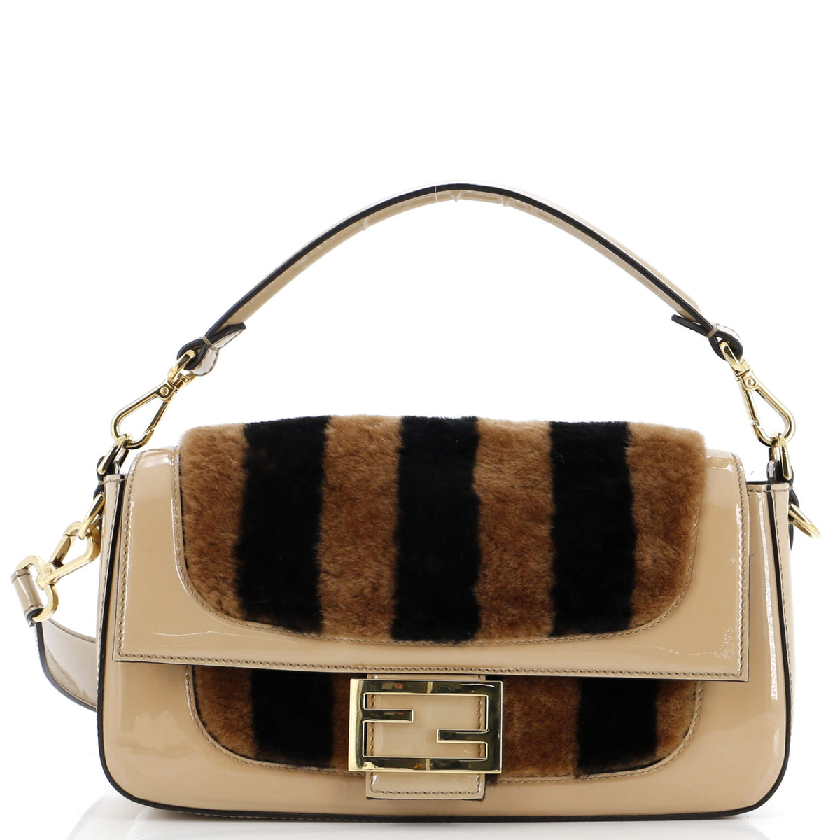 Fendi FENDI Baguette NM Bag Pequin Shearling with Patent Medium