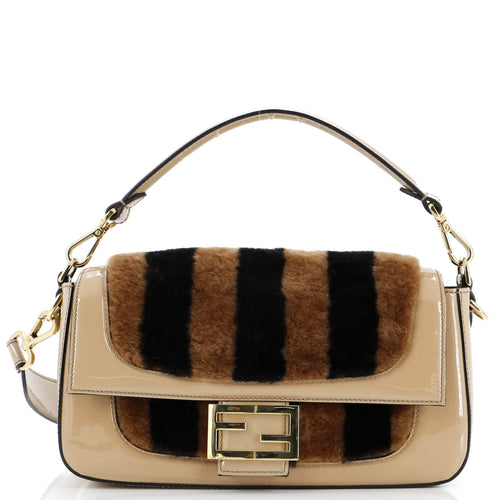 FENDI Baguette NM Bag Pequin Shearling with Patent Medium