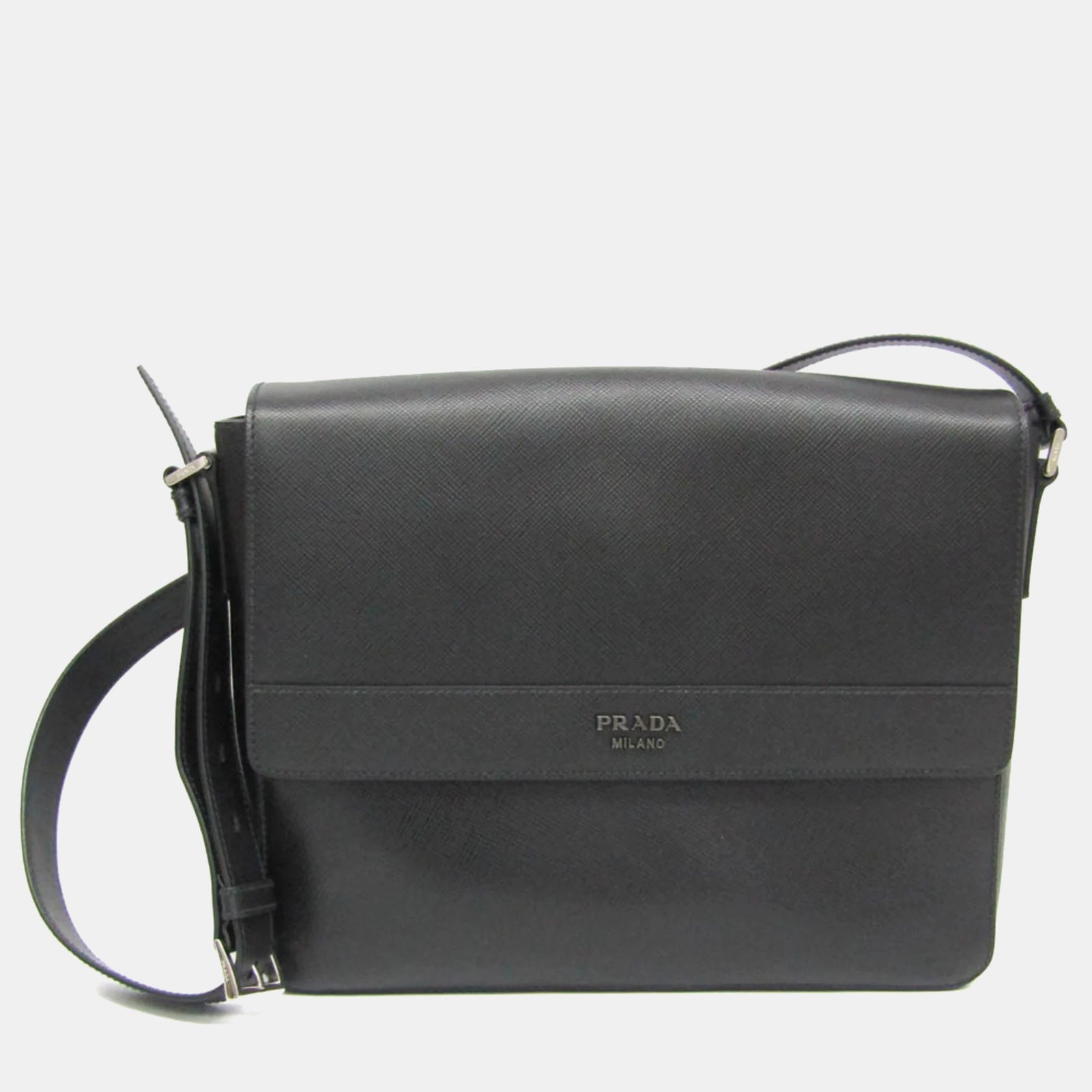 Prada Nero Saffiano Cuir Leather Messenger Bag