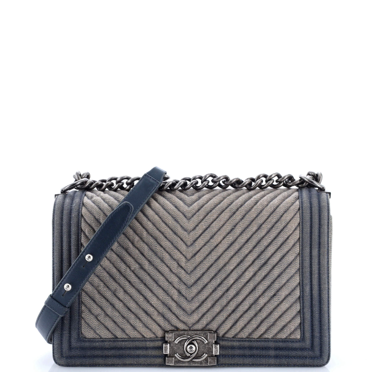 Chanel CHANEL Boy Flap Bag Chevron Denim New Medium