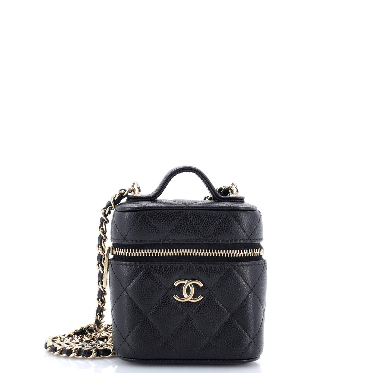 Chanel CHANEL Handle with Care Vanity Case with Chain Quilted Caviar