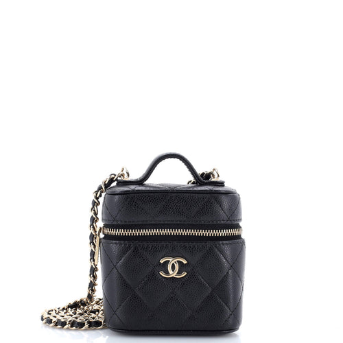 CHANEL Handle with Care Vanity Case with Chain Quilted Caviar