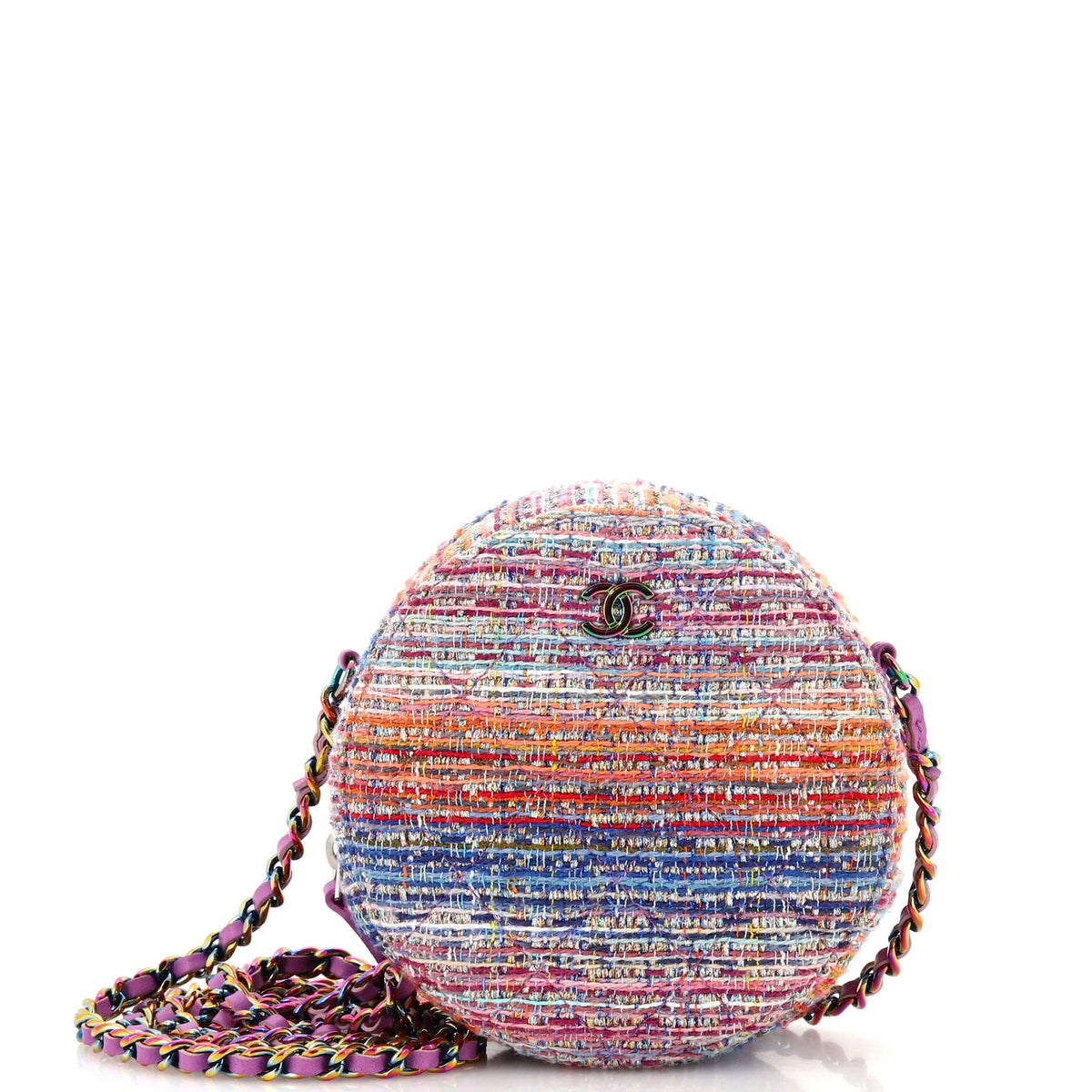 Chanel CHANEL Round Clutch with Chain Quilted Tweed with Rainbow Hardware Mini