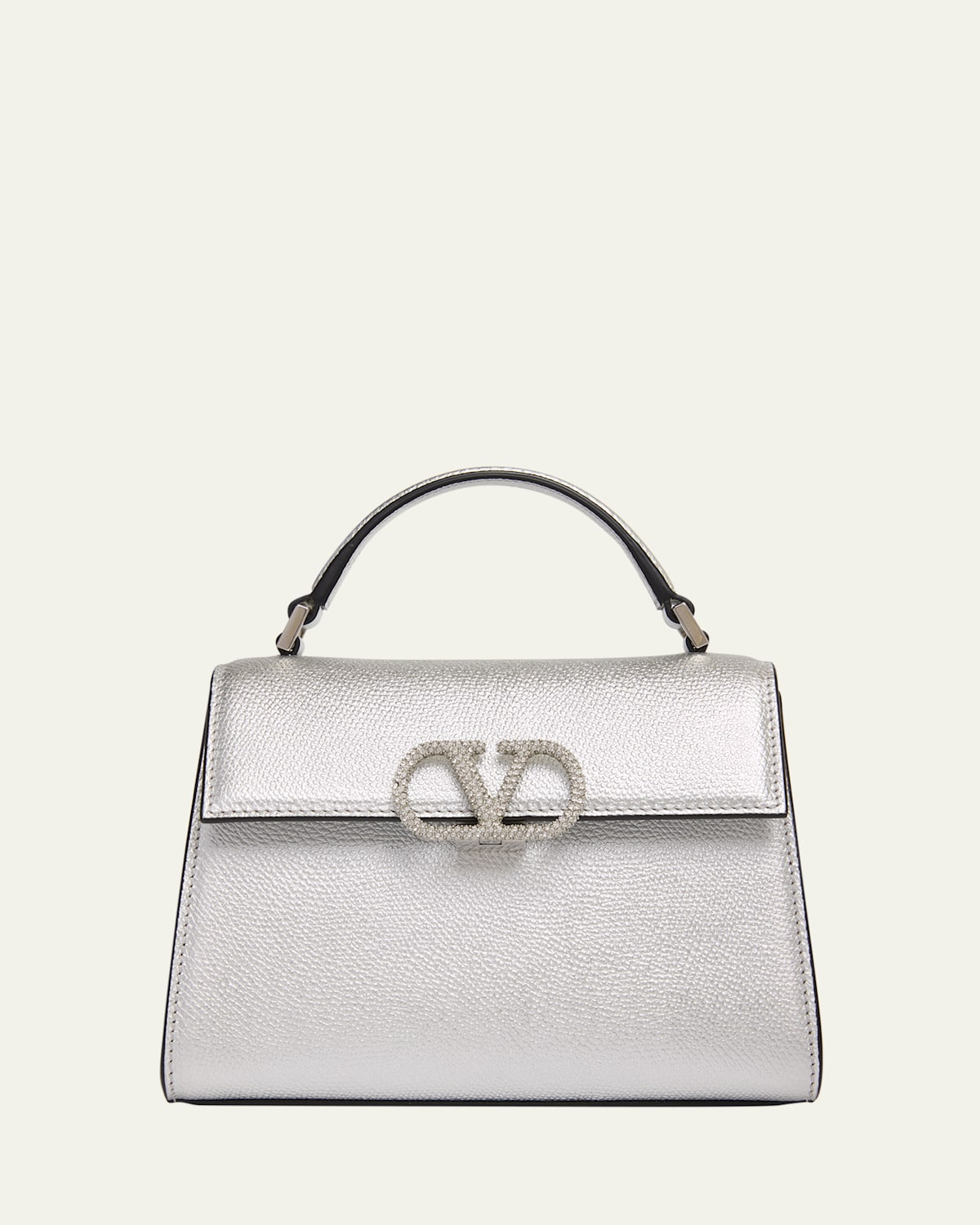 Valentino Mini Crystal VLogo Metallic Leather Top-Handle Bag