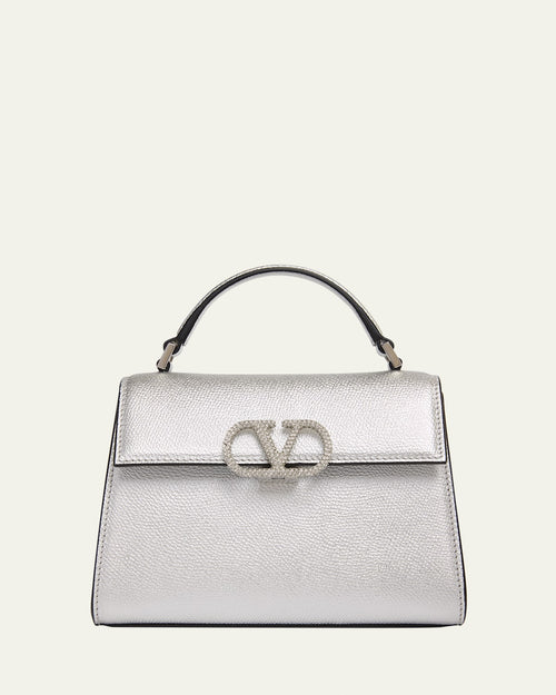 Mini Crystal VLogo Metallic Leather Top-Handle Bag