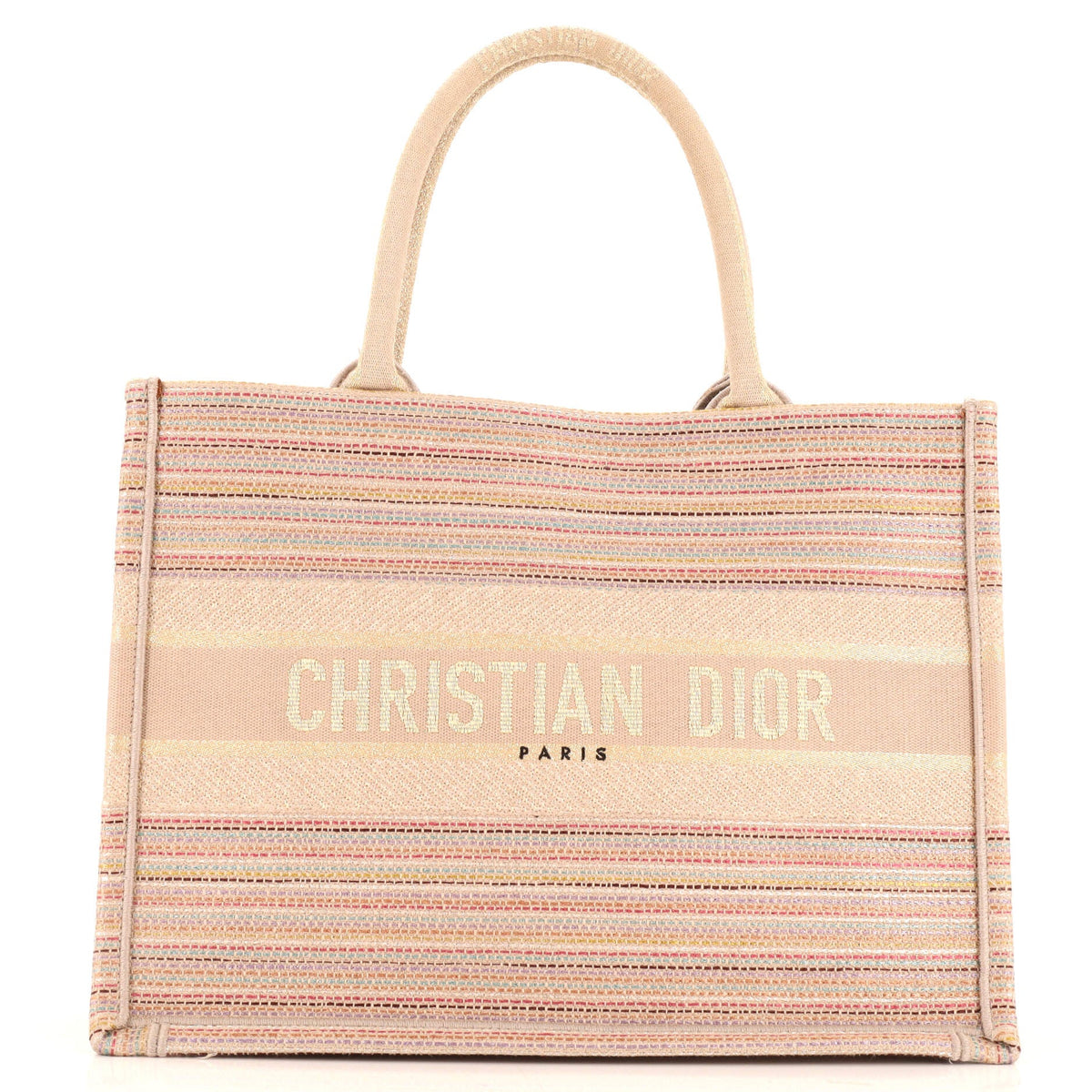Christian Dior Book Tote Multicolor Stripes Embroidered Canvas Medium