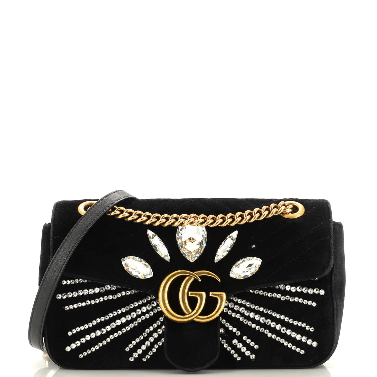 Gucci GUCCI GG Marmont Flap Bag Crystal Embellished Matelasse Velvet Medium