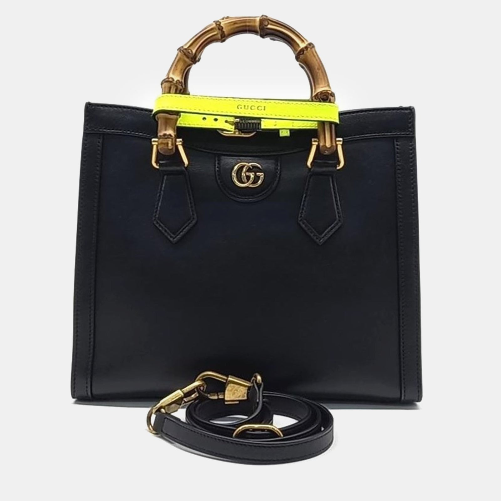 Gucci Petit sac fourre-tout en cuir noir Diana Bamboo