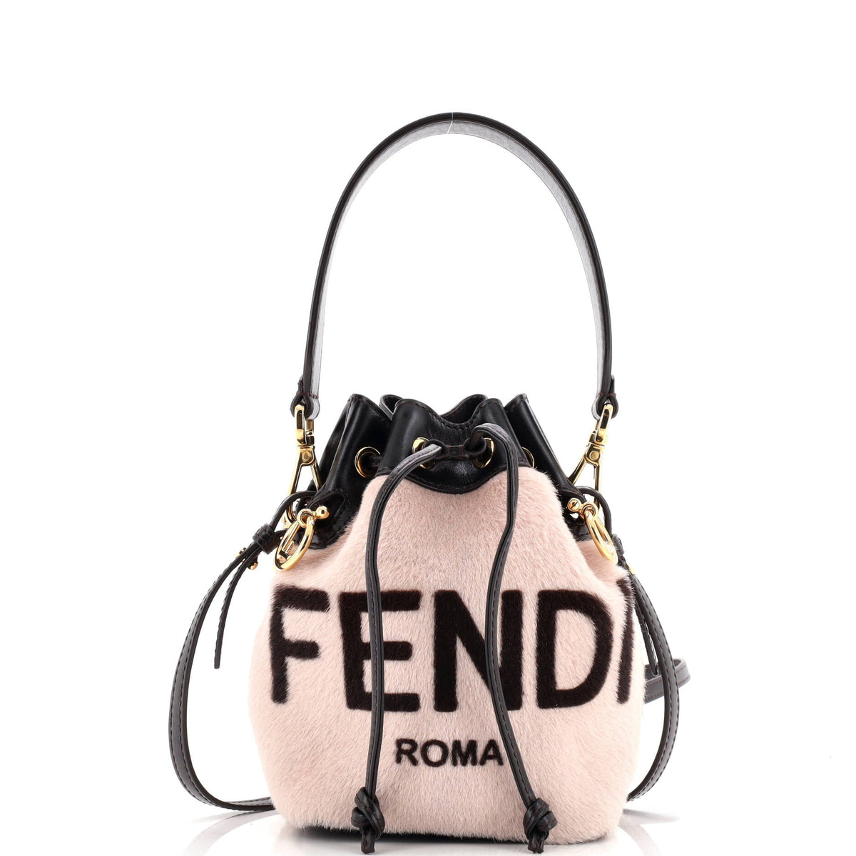 Fendi FENDI Logo Mon Tresor Bucket Bag Printed Fur with Leather Mini