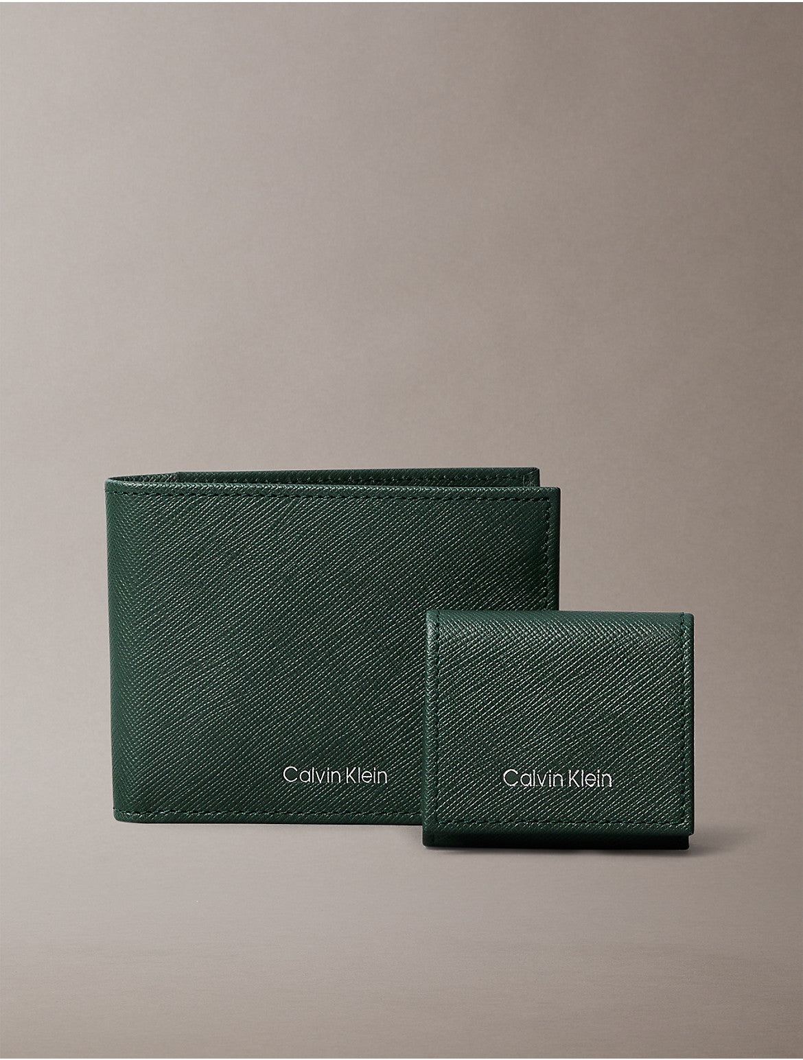 Calvin Klein Men's Refined Saffiano Leather Bifold Wallet + Airpods Case Gift Set - Green