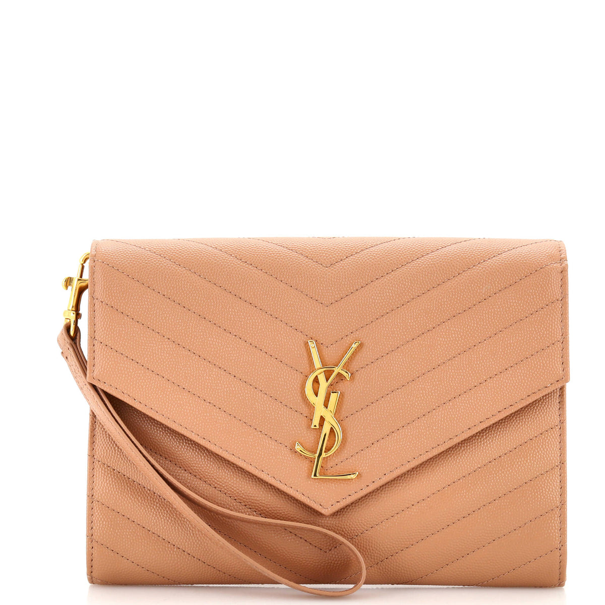 Saint Laurent Classic Monogram Envelope Wristlet Clutch Mixed Matelasse Leather