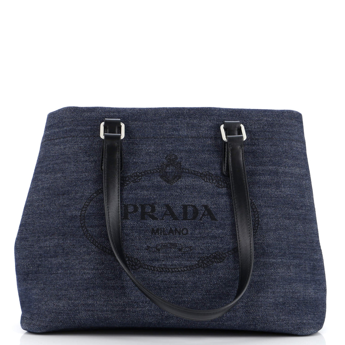 Prada PRADA Logo Open Tote Denim with Leather Medium