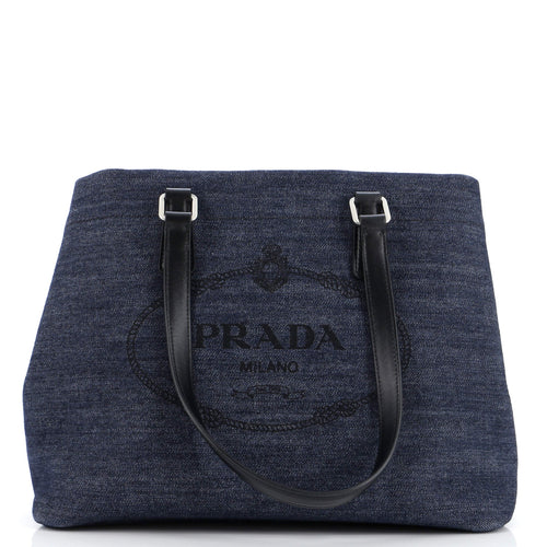 PRADA Logo Open Tote Denim with Leather Medium