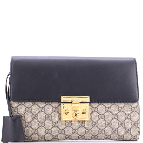 GUCCI Padlock Clutch GG Canvas and Leather Large
