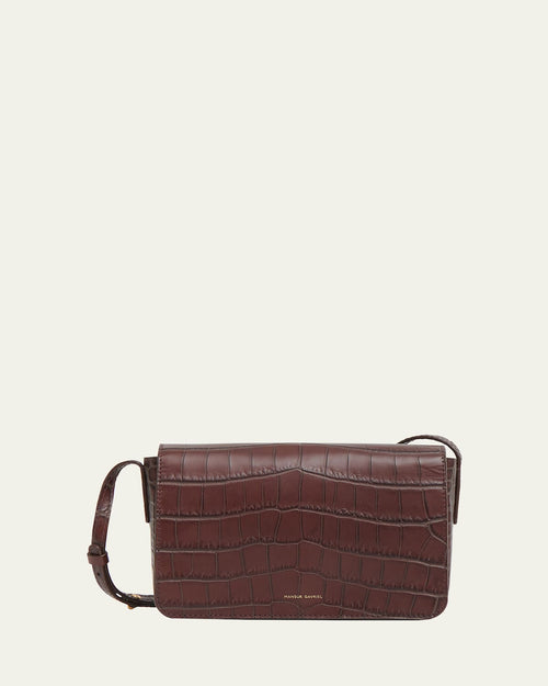 Clio Flap Croc-Embossed Leather Crossbody Bag