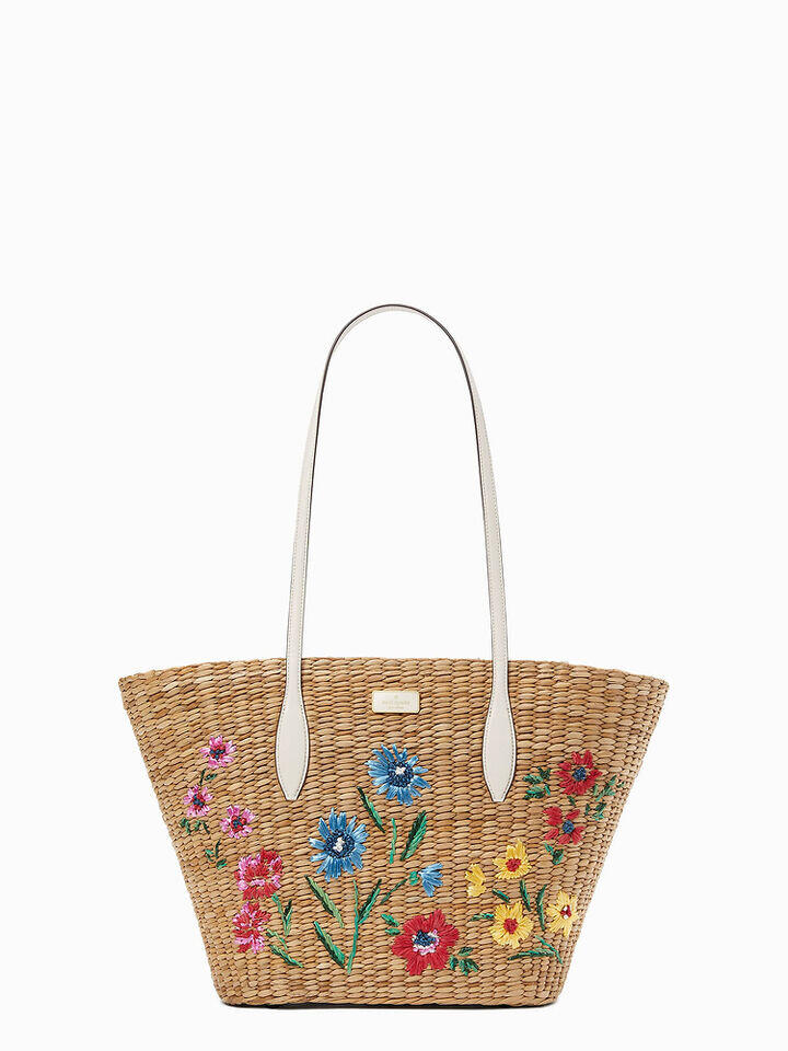 Kate Spade Au Garden Bouquet Embroidered Straw Tote