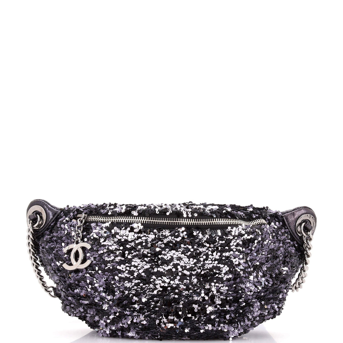 Chanel CHANEL CC Charm Zip Waist Bag Sequins and Quilted Lambskin