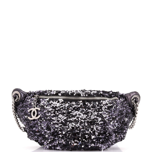 CHANEL CC Charm Zip Waist Bag Sequins and Quilted Lambskin