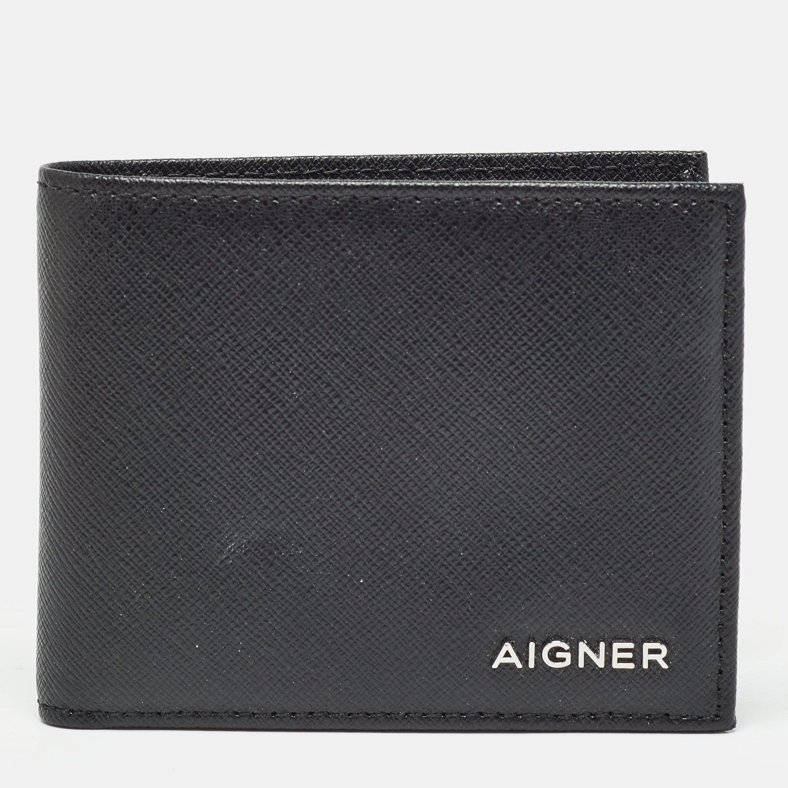 Aigner Black Leather Logo Bifold Wallet