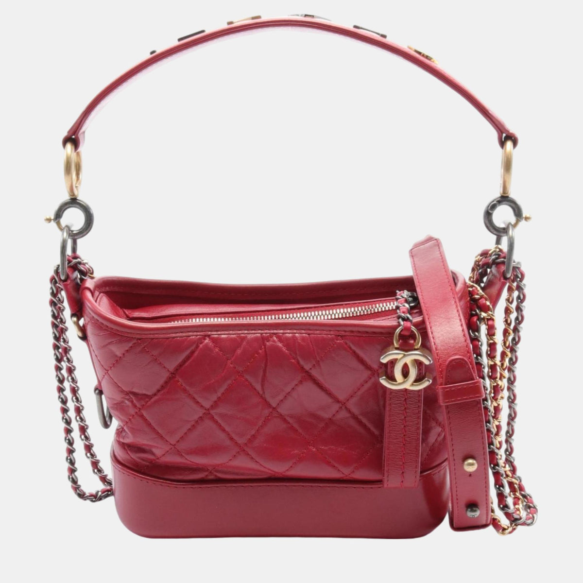 Chanel Red Leather Gabrielle de Small Hobo Shoulder Bag