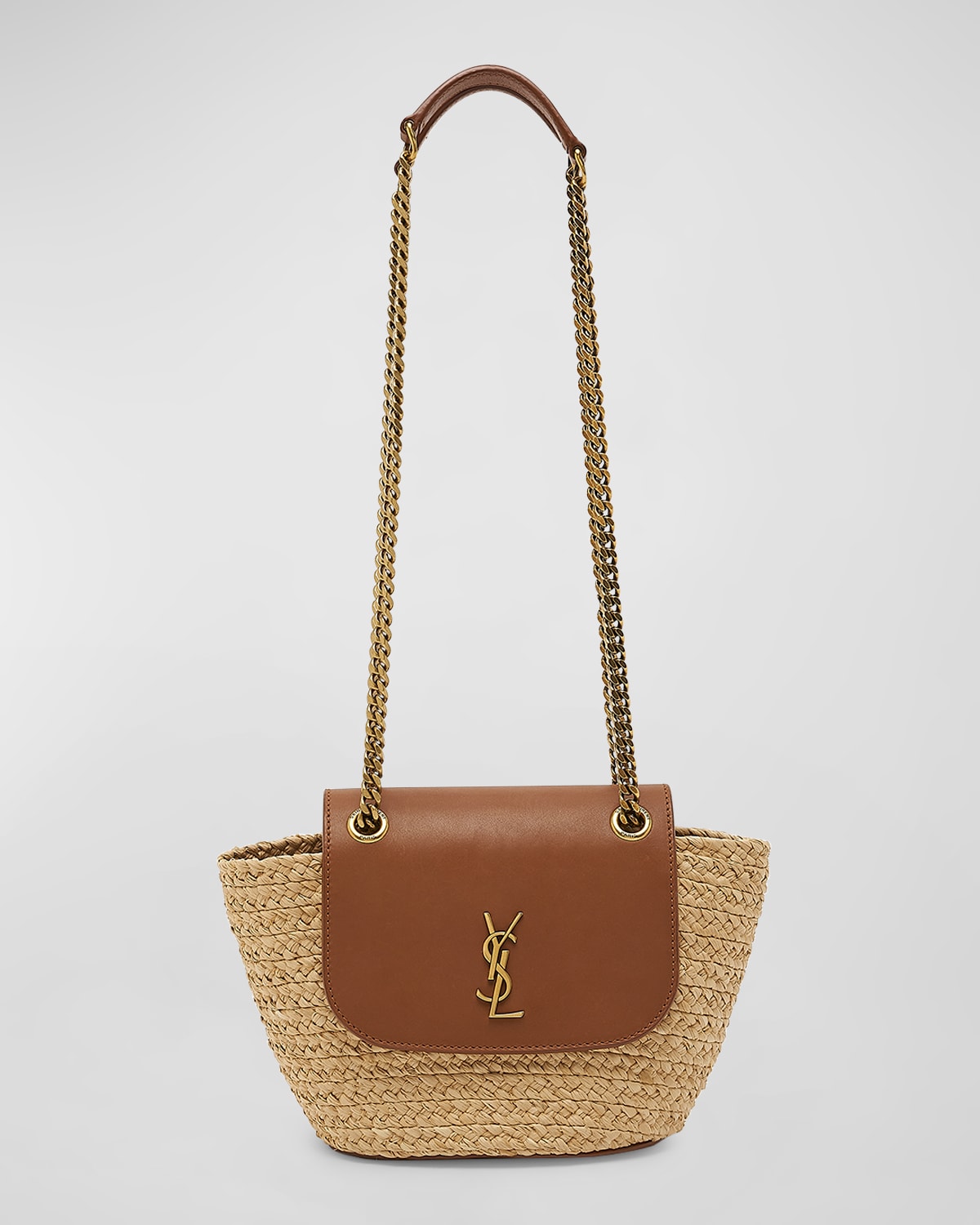 Saint Laurent Panier Mini YSL Flap Crossbody Basket Bag in Raffia