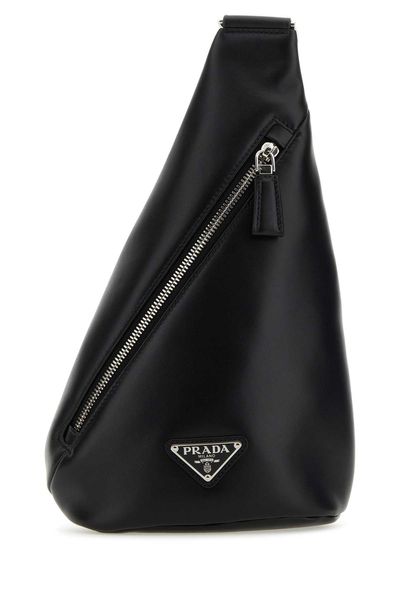 Prada Men's Raffia Leather One Shoulder Backpack in Nero | 2VZ0982DDJ