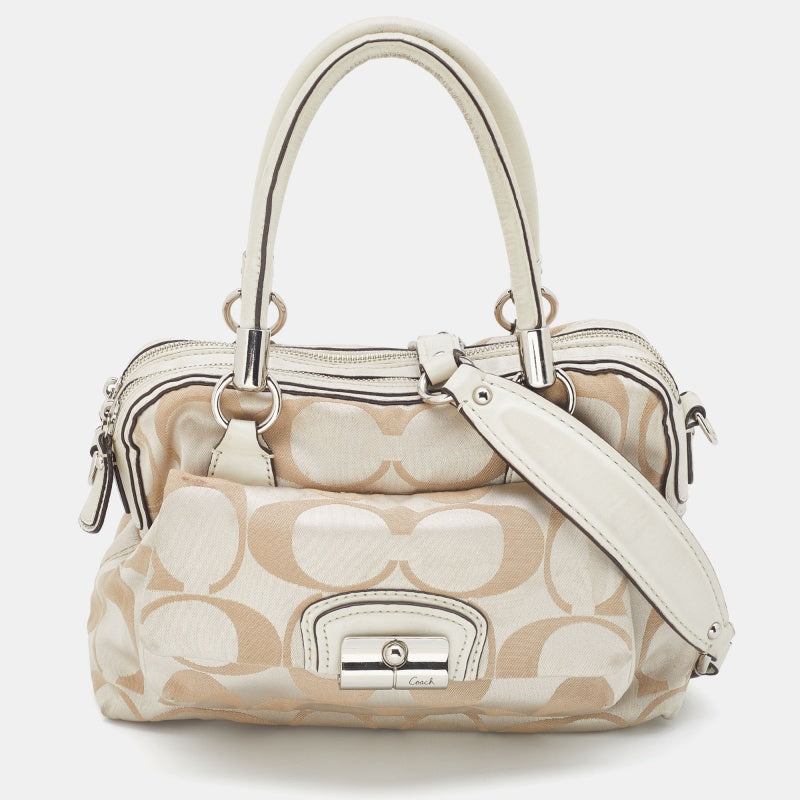 Coach Beige Signature Canvas and Leather Buckle Satchel