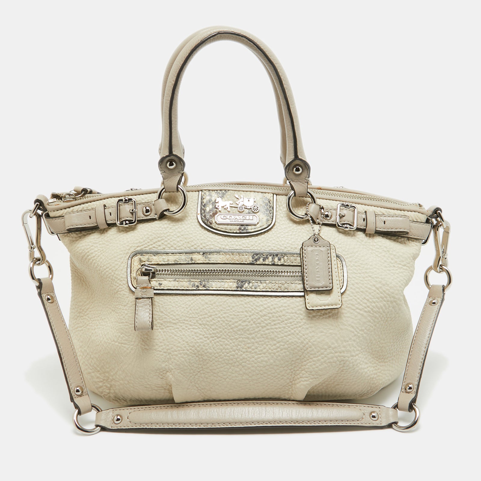 Coach Sac à main Sophia Madison en cuir et imprimé serpent gris clair