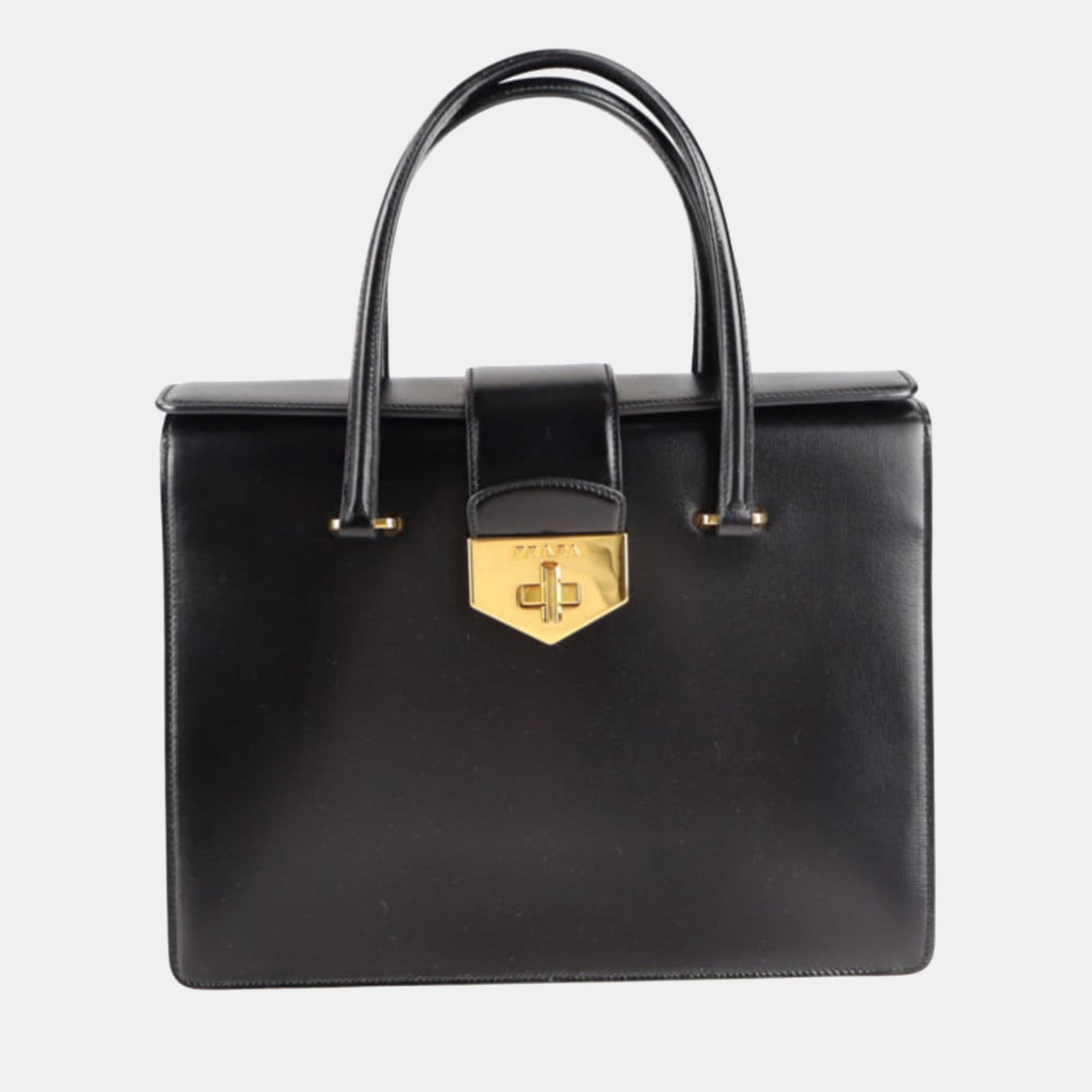 Prada Black Leather Turn-Lock Flap Tote Bag