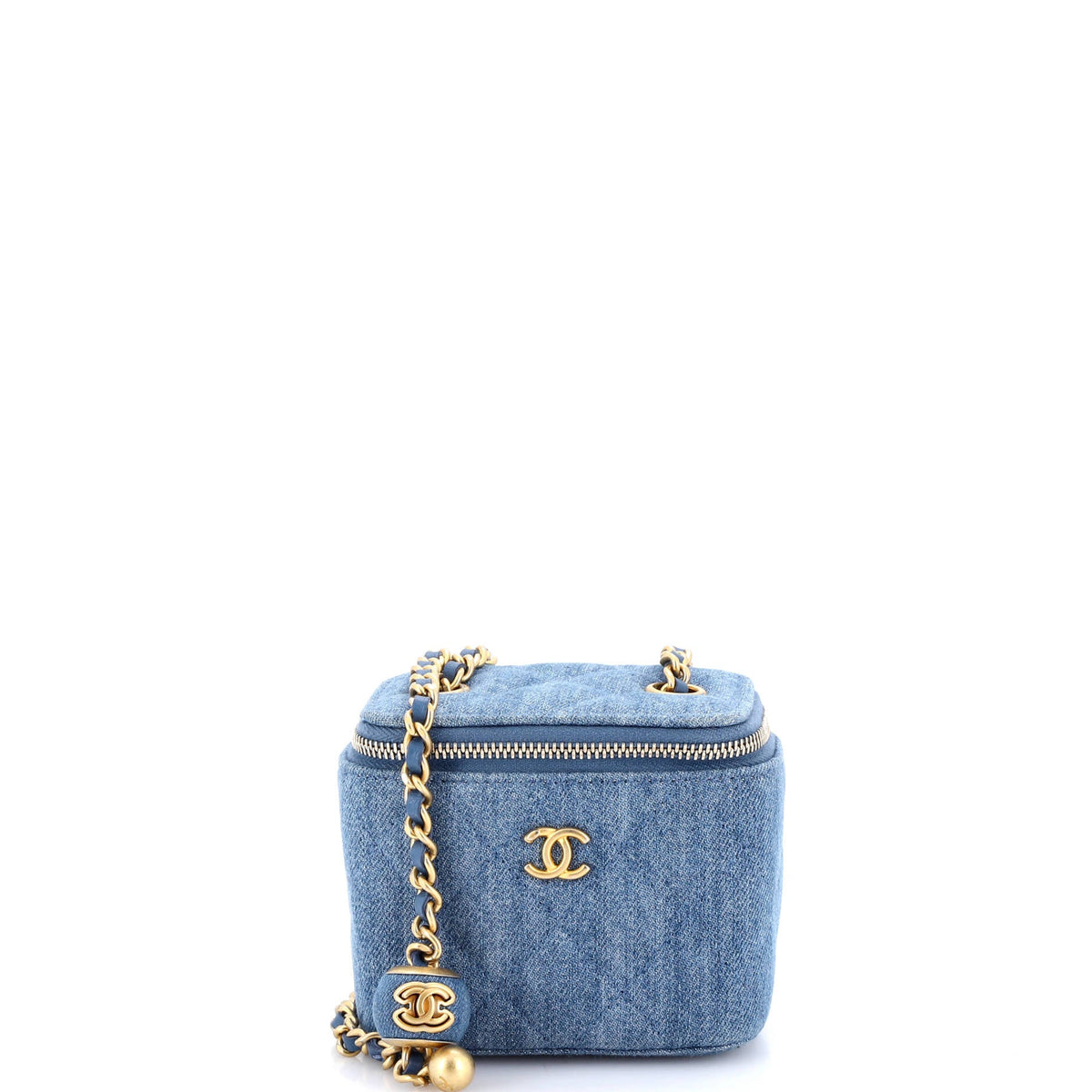 Chanel CHANEL Pearl Crush Vanity Case with Chain Quilted Denim Mini