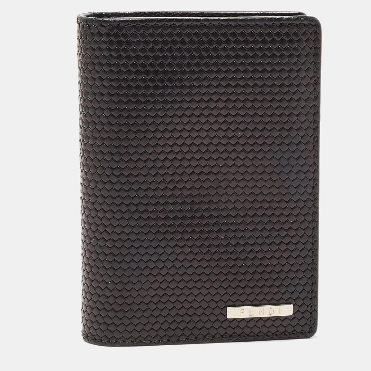 Fendi Black Textured Leather Bifold Card Case