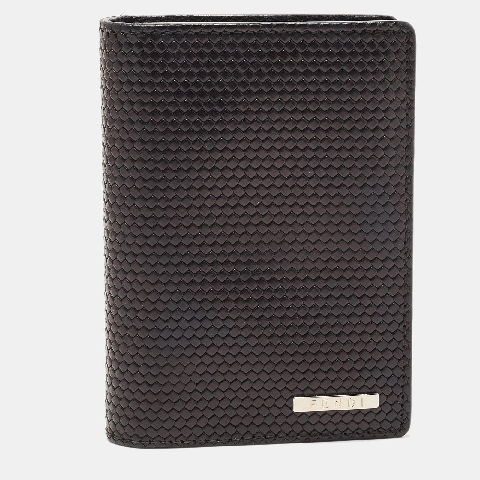 Fendi Black Textured Leather Bifold Card Case