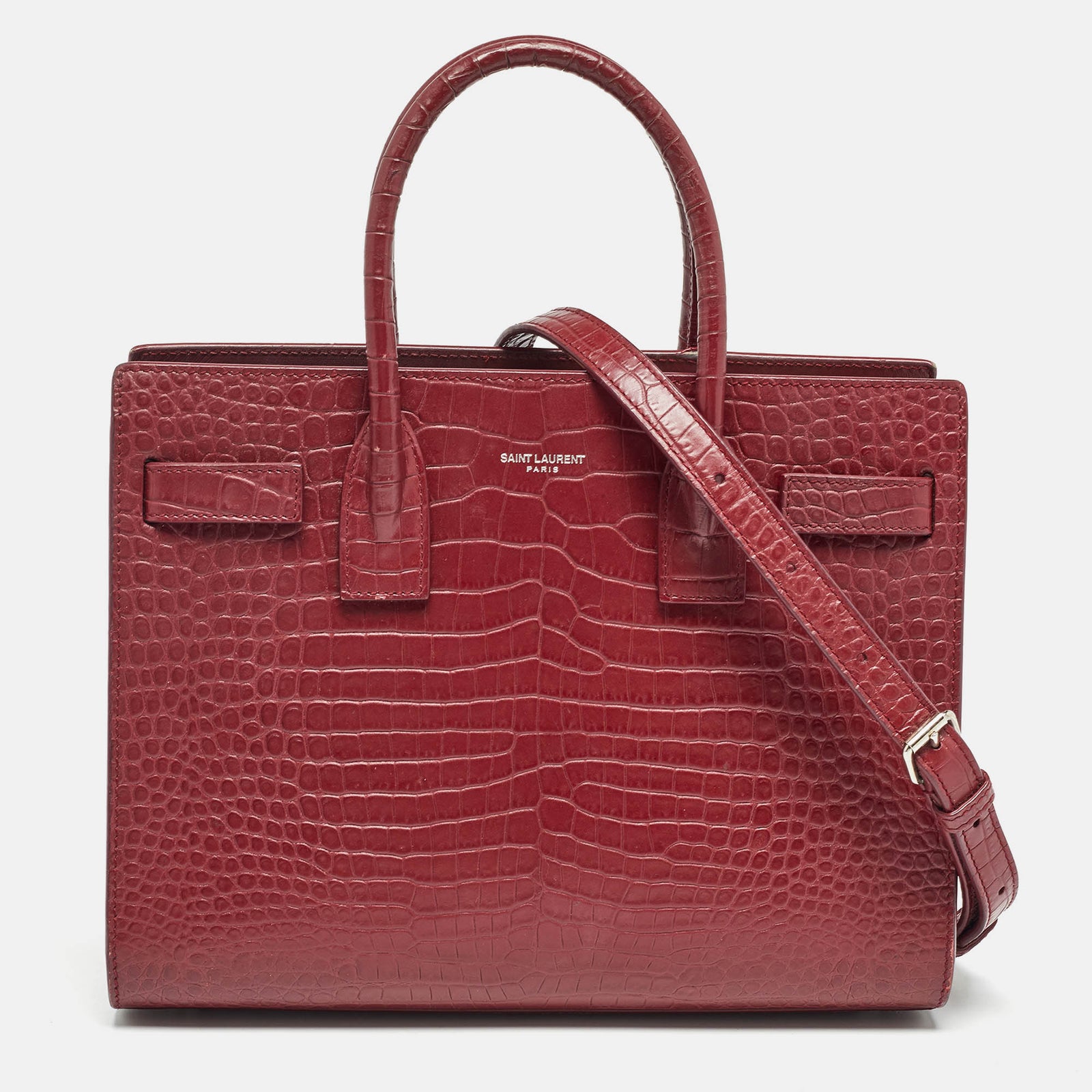 Saint Laurent Paris Saint Laurent Burgundy Croc Embossed Leather Baby Classic Sac De Jour Tote