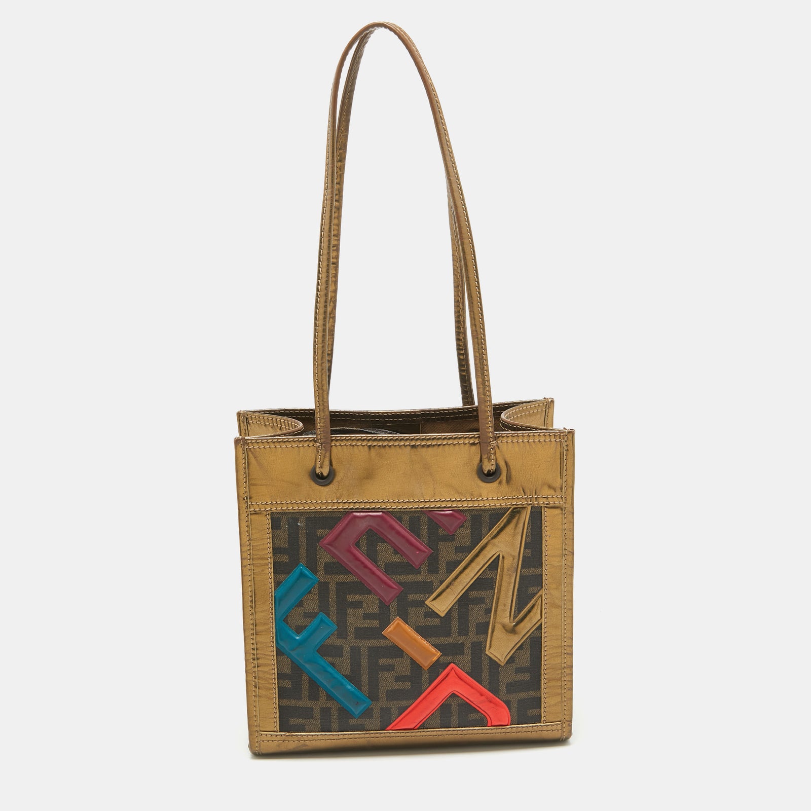 Fendi Metallic Zucca Coated Canvas and Leather Mini Tote