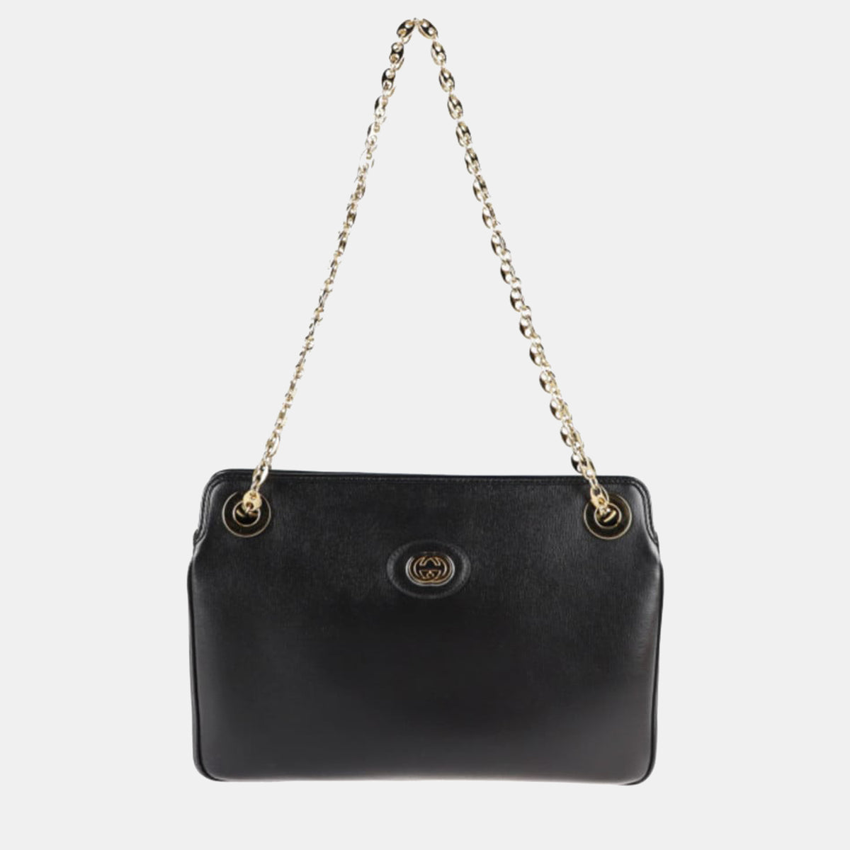 Gucci Black Leather Linea Marina Chain Shoulder Tote Bag