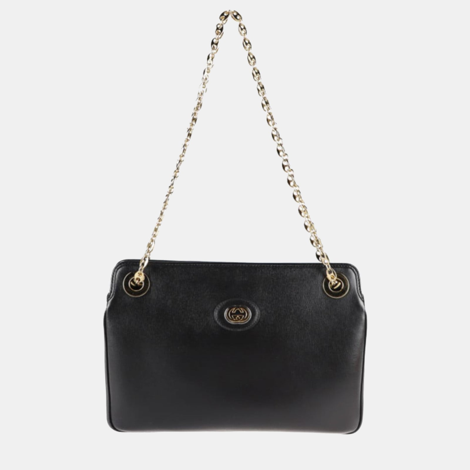 Gucci Black Leather Linea Marina Chain Shoulder Tote Bag