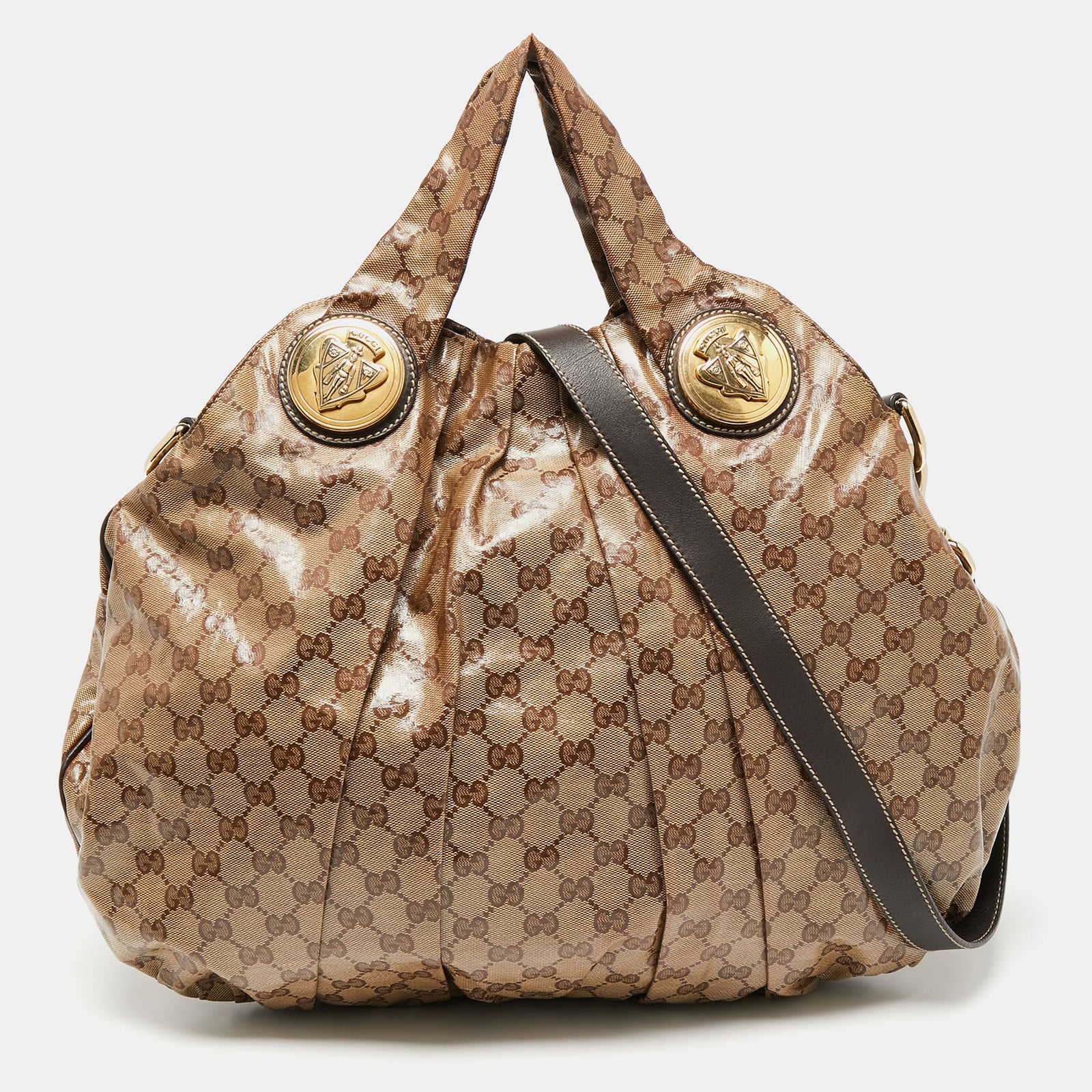 Gucci Brown/Beige GG Crystal Canvas and Leather Large Hysteria Hobo