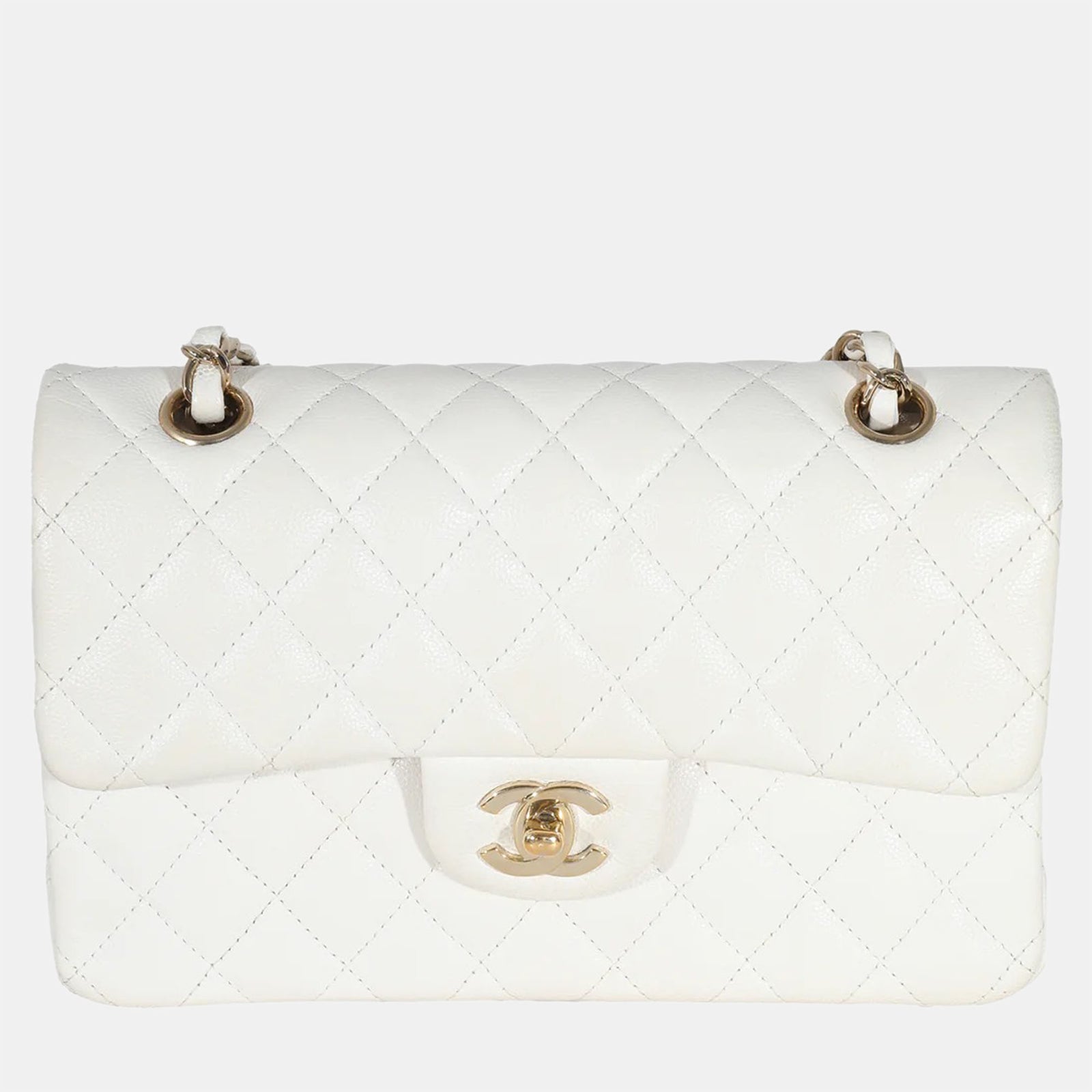 Chanel White Quilted Caviar Small Classic Double Flap Bag