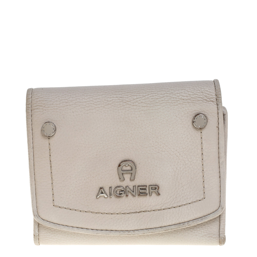 Aigner Grey Leather Trifold Wallet