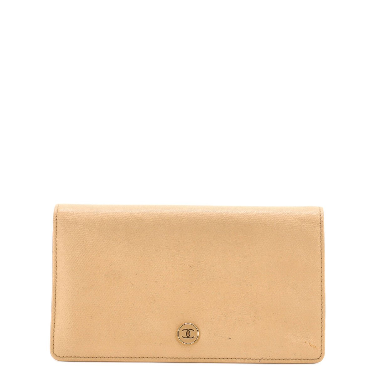 Chanel CHANEL CC Button Bi-Fold Wallet Leather Long