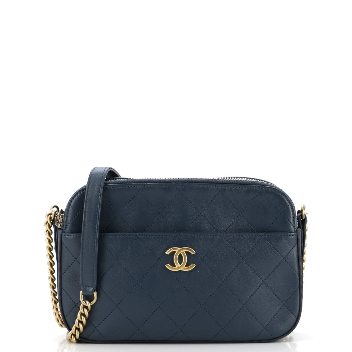 Chanel CHANEL Button Up Camera Case Quilted Calfskin with Grosgrain Small