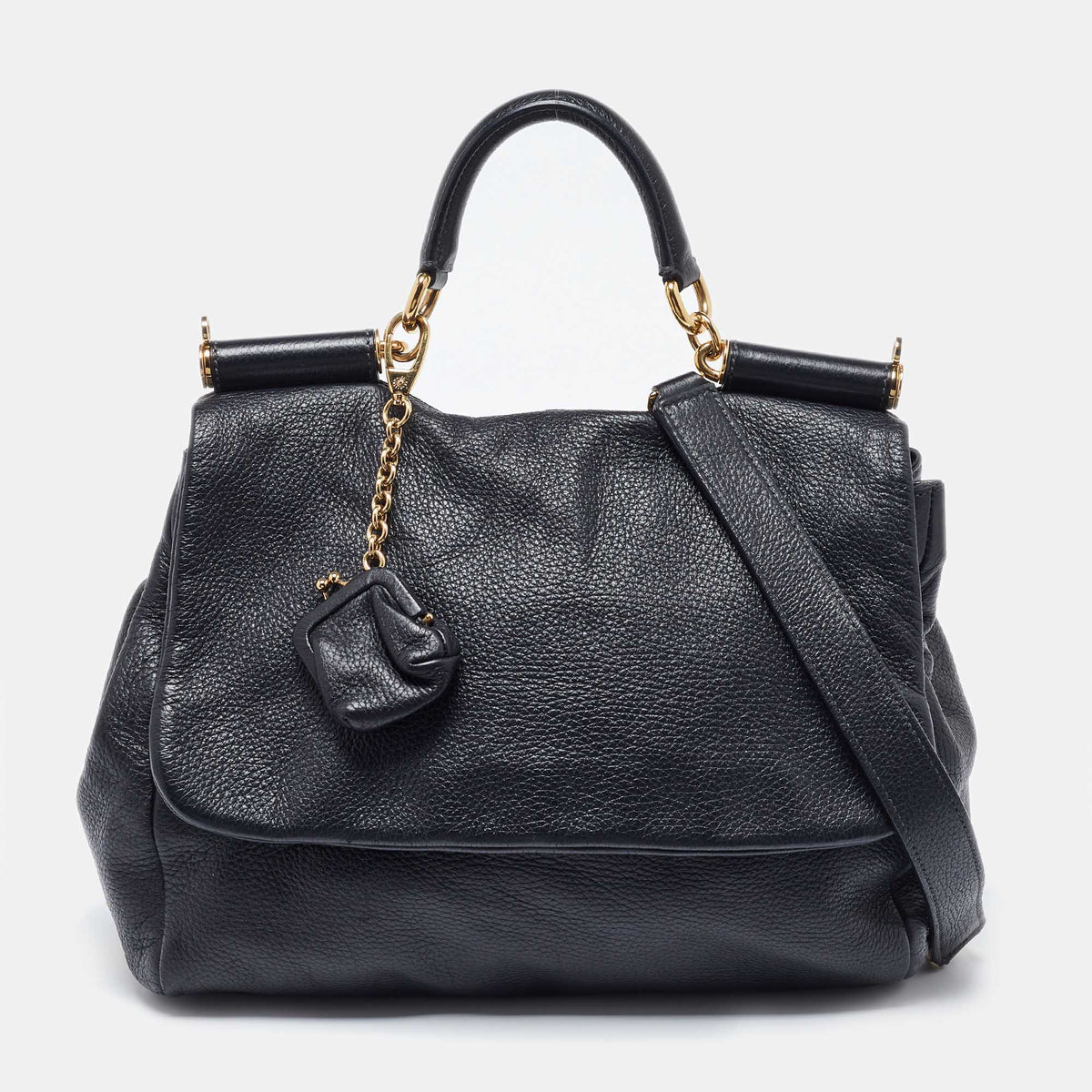 Dolce & Gabbana Black Leather Large Miss Sicily Top Handle Bag